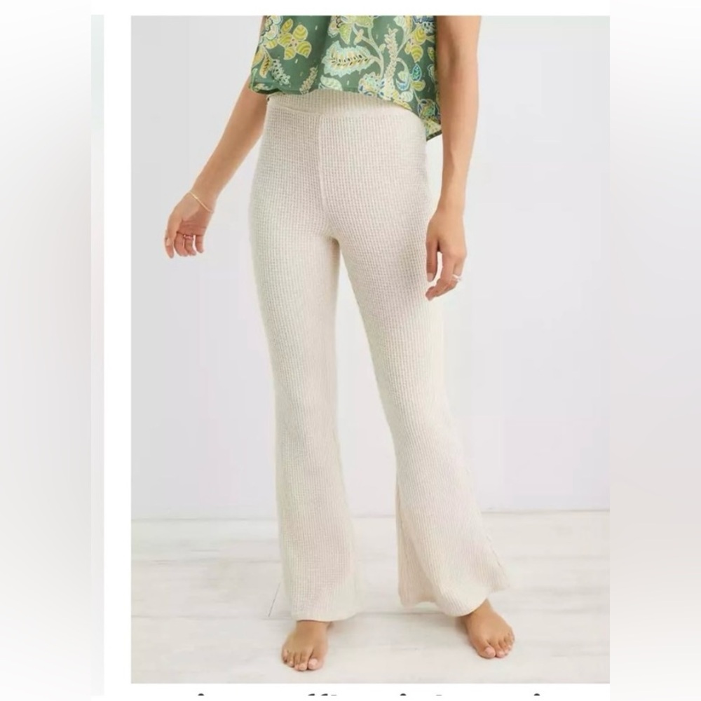 Aerie Hi Rise Flare Waffle Knit Thermal Lounge Pants Sz S Boho Hippie Athleisure